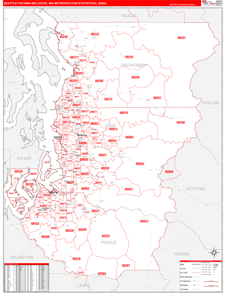 Seattle-Tacoma-Bellevue Metro Area Wall Map